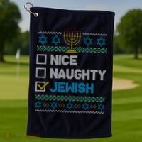 Nice Naughty Jewish Ugly Christmas Sweater Funny Hanukkah Golf Towel thumb 1