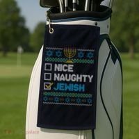 Nice Naughty Jewish Ugly Christmas Sweater Funny Hanukkah Golf Towel thumb 2