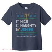 Nice Naughty Jewish Ugly Christmas Sweater Funny Hanukkah Toddler T-Shirt thumb 0