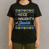 Nice Naughty Jewish Ugly Hanukkah Sweater Cute Chanukah Gift T-Shirt thumb 4