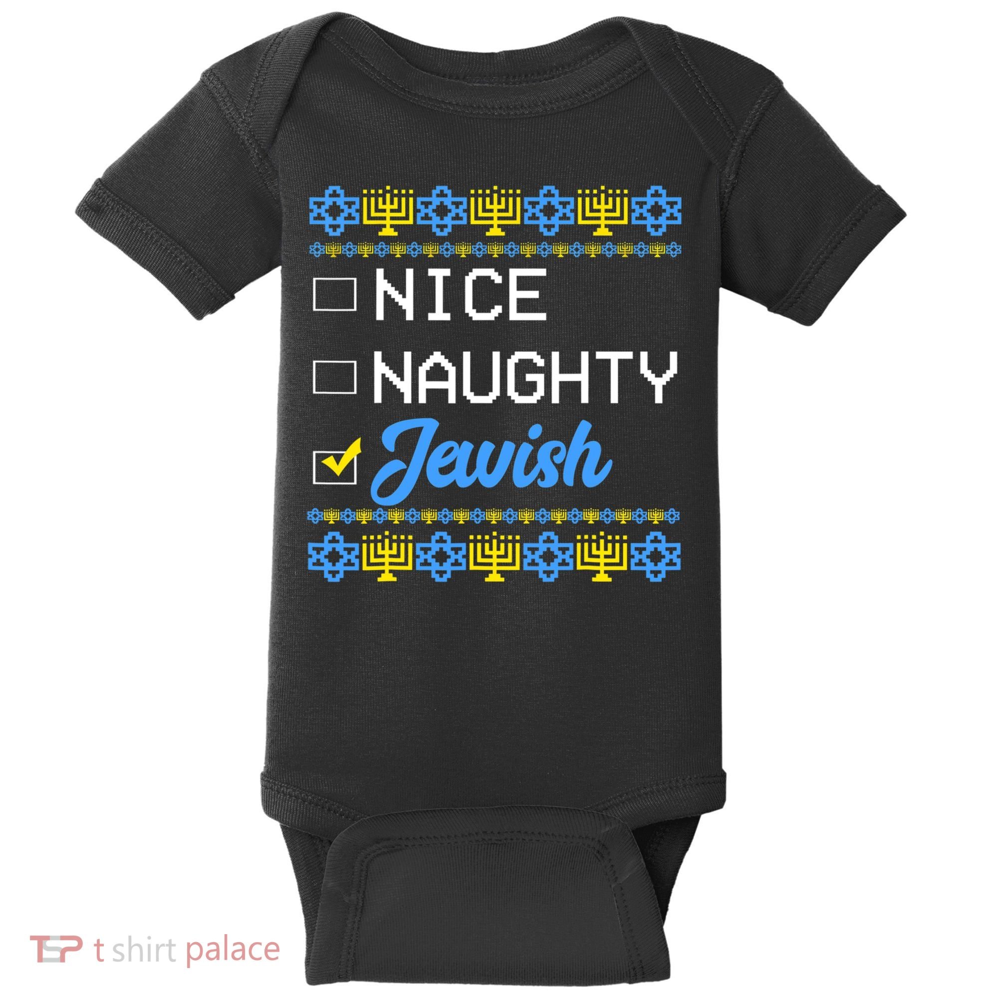 Nice Naughty Jewish Ugly Hanukkah Sweater Cute Chanukah Gift Baby Bodysuit