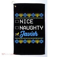 Nice Naughty Jewish Ugly Hanukkah Sweater Cute Chanukah Gift Golf Towel thumb 0