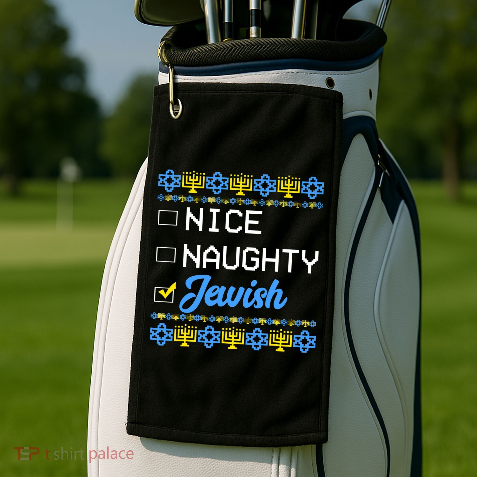 Nice Naughty Jewish Ugly Hanukkah Sweater Cute Chanukah Gift Golf Towel