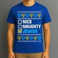 Nice Naughty Jewish Ugly Hanukkah Sweater Chanukah Jew Gift T-Shirt thumb 3