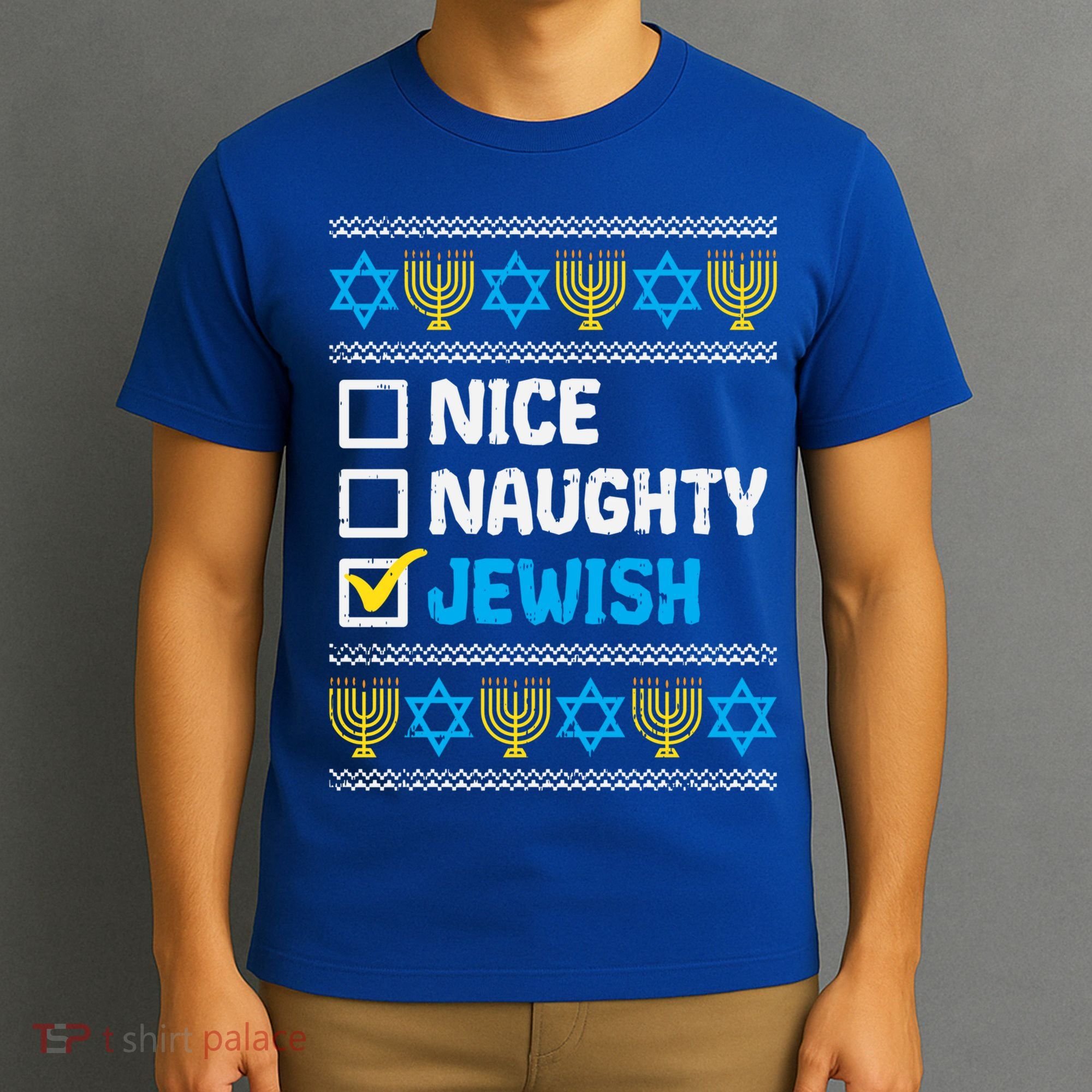 Nice Naughty Jewish Ugly Hanukkah Sweater Chanukah Jew Gift T-Shirt