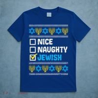 Nice Naughty Jewish Ugly Hanukkah Sweater Chanukah Jew Gift T-Shirt thumb 5