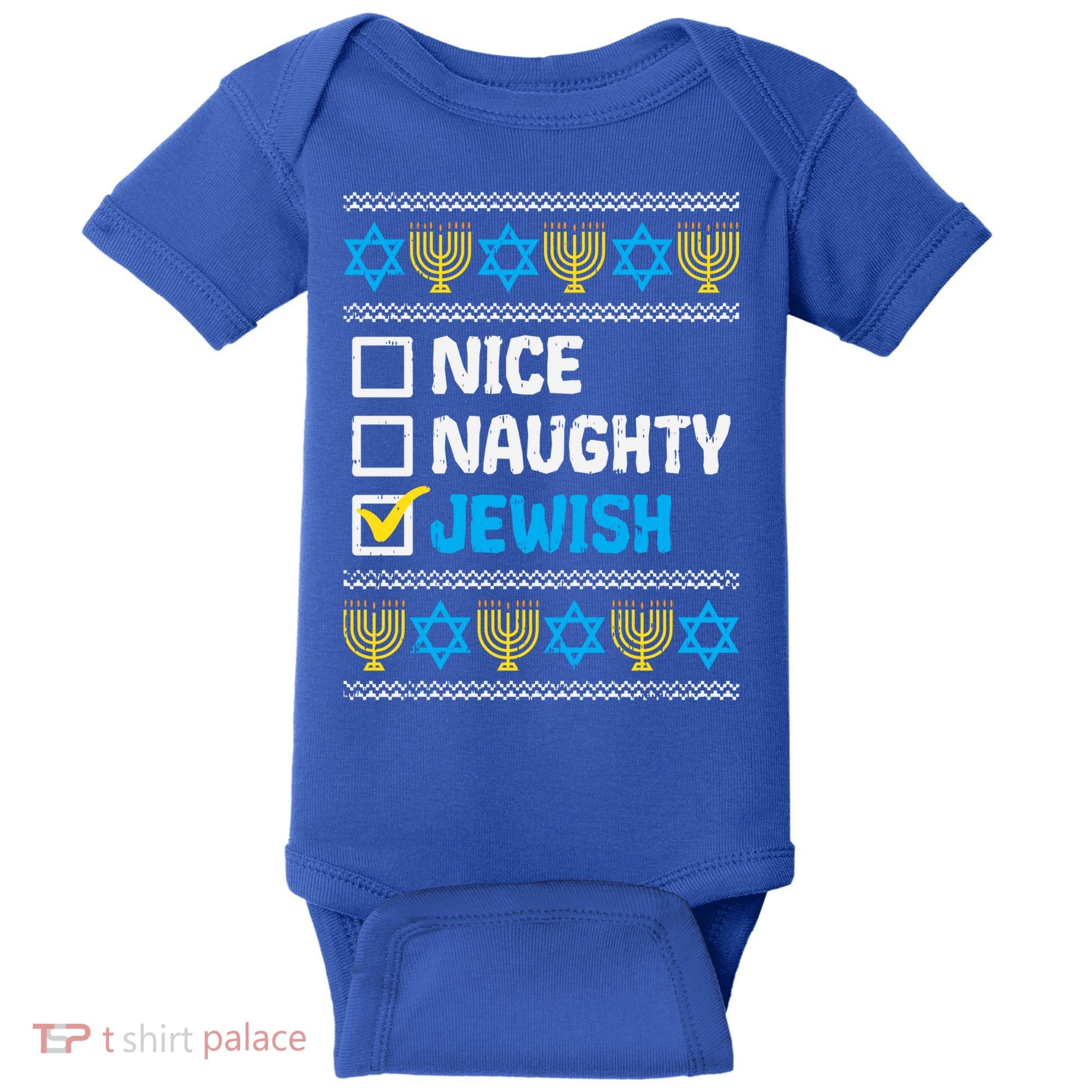 Nice Naughty Jewish Ugly Hanukkah Sweater Chanukah Jew Gift Baby Bodysuit