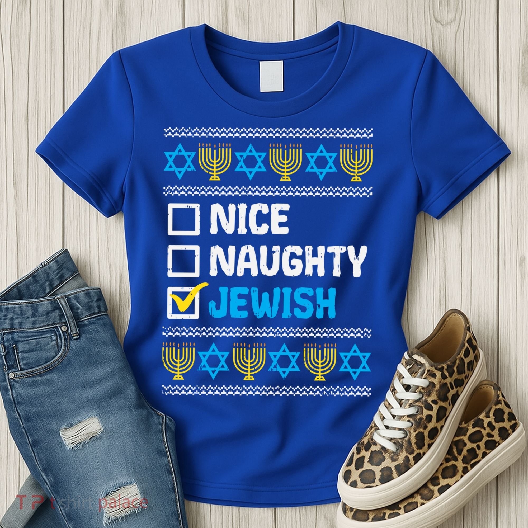 Nice Naughty Jewish Ugly Hanukkah Sweater Chanukah Jew Gift Women's T-Shirt