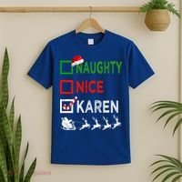 Naughty Nice Karen Christmas Pajamas Funny Santa Hat Xmas Gift T-Shirt thumb 2