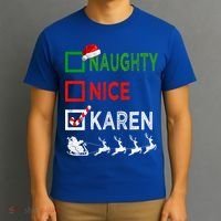 Naughty Nice Karen Christmas Pajamas Funny Santa Hat Xmas Gift T-Shirt thumb 3