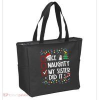Nice Naughty My Sister Did It Xmas Family Tote Bag thumb 2