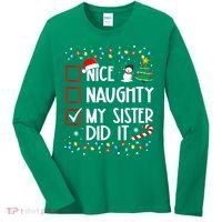 Nice Naughty My Sister Did It Xmas Family Women's Long Sleeve Shirt thumb 0