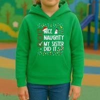 Nice Naughty My Sister Did It Xmas Family Kids Hoodie thumb 3