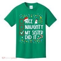 Nice Naughty My Sister Did It Xmas Family Kids T-Shirt thumb 0