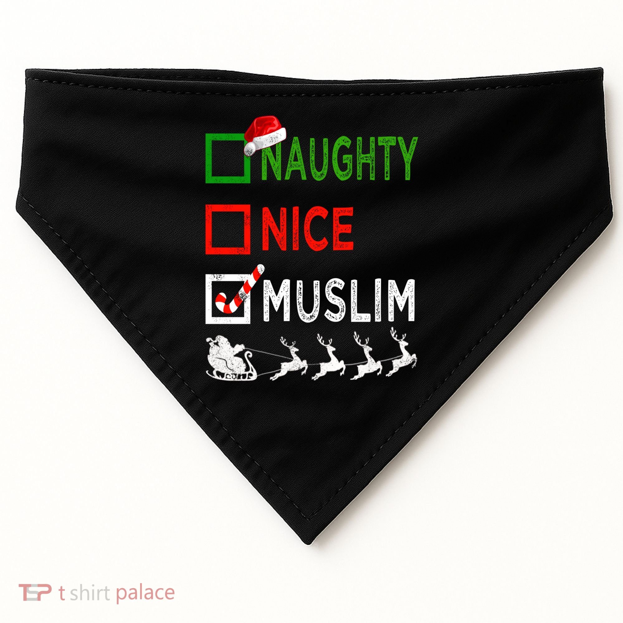 Naughty Nice Muslim Christmas Pajamas Funny Santa Hat Xmas Cool Gift USA-Made Doggie Bandana