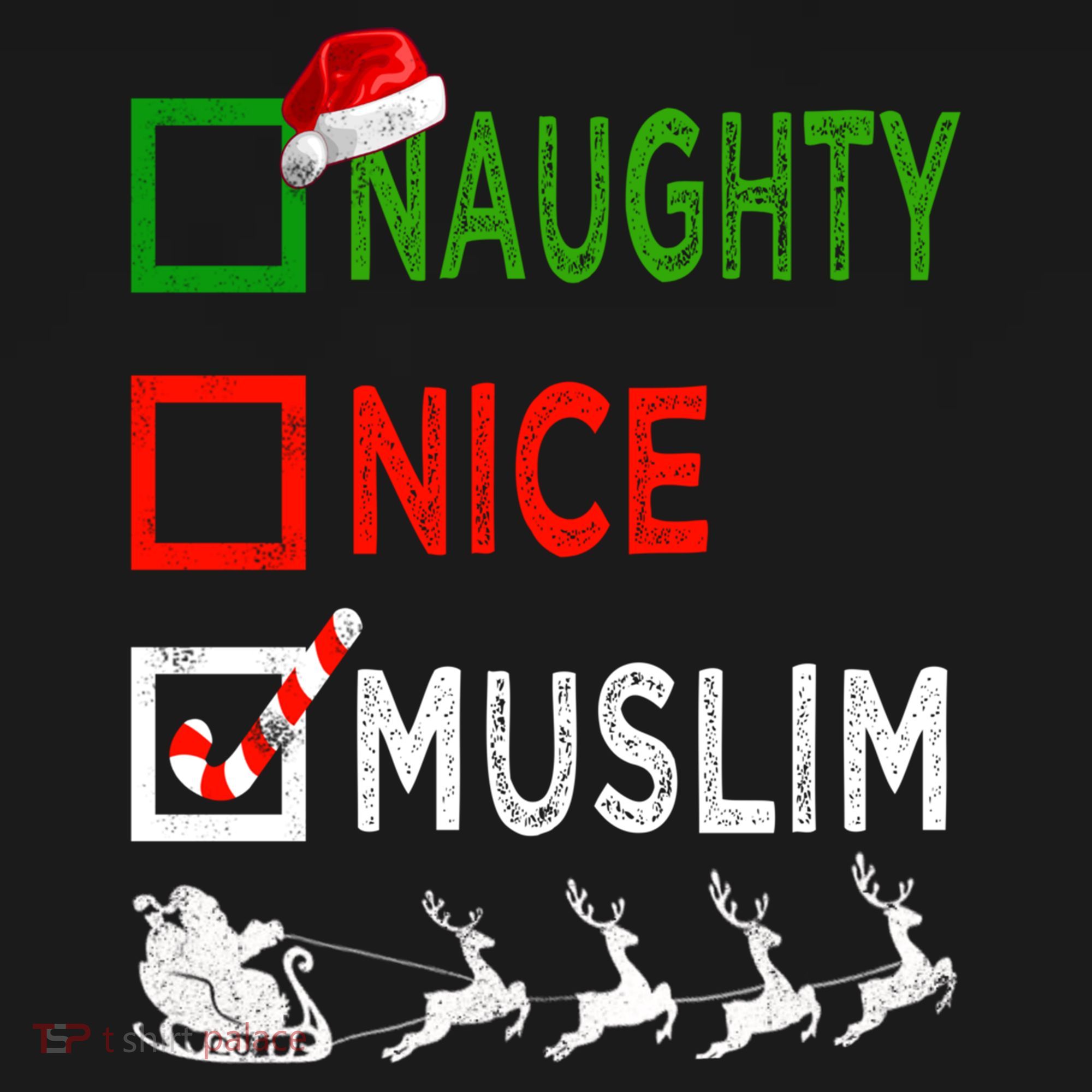 Naughty Nice Muslim Christmas Pajamas Funny Santa Hat Xmas Cool Gift USA-Made Doggie Bandana
