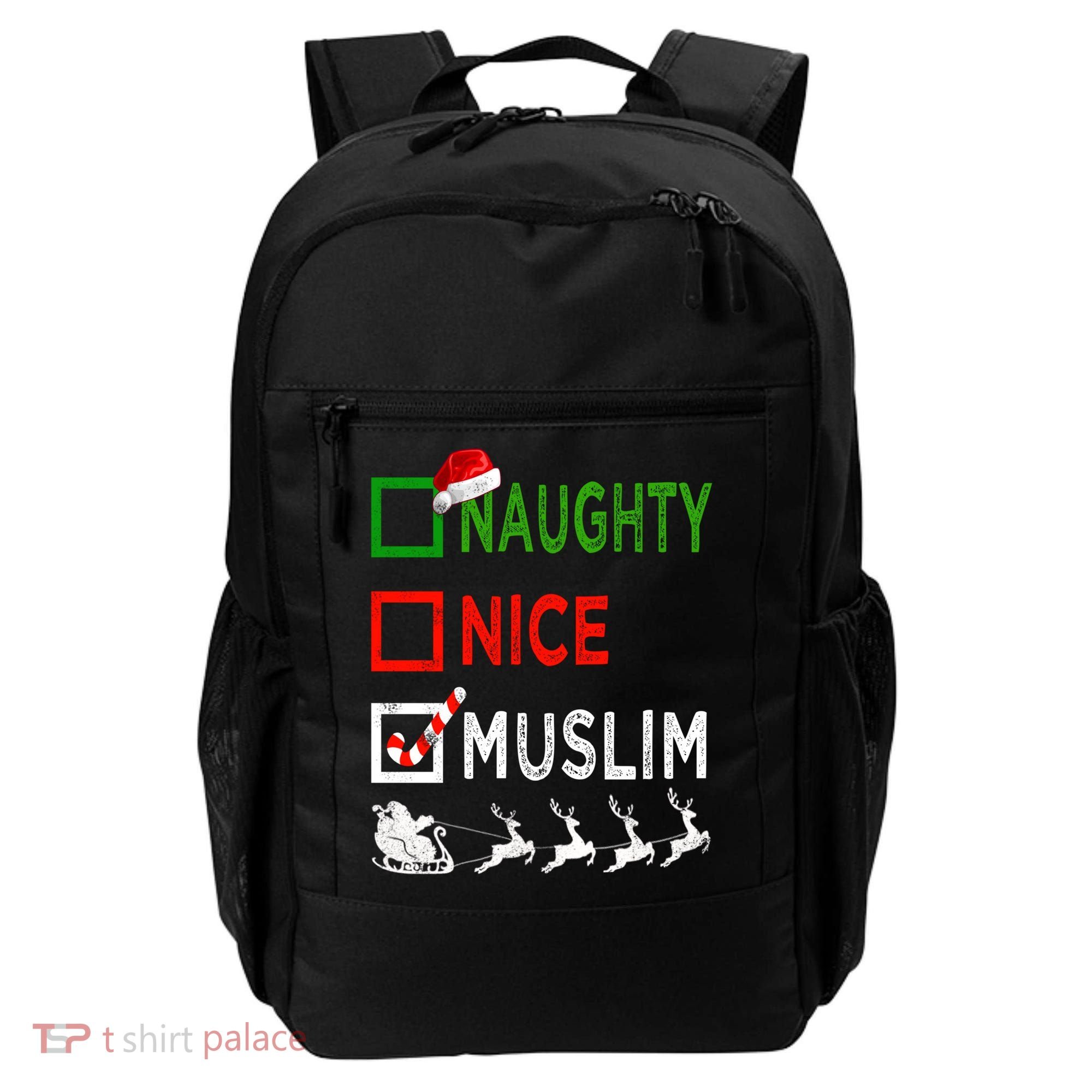 Naughty Nice Muslim Christmas Pajamas Funny Santa Hat Xmas Cool Gift Backpack