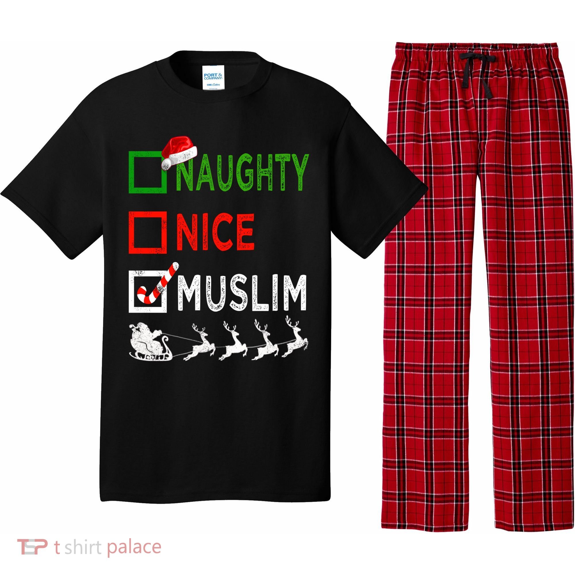 Naughty Nice Muslim Christmas Pajamas Funny Santa Hat Xmas Cool Gift Pajama Set