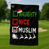 Naughty Nice Muslim Christmas Pajamas Funny Santa Hat Xmas Cool Gift Golf Towel thumb 1