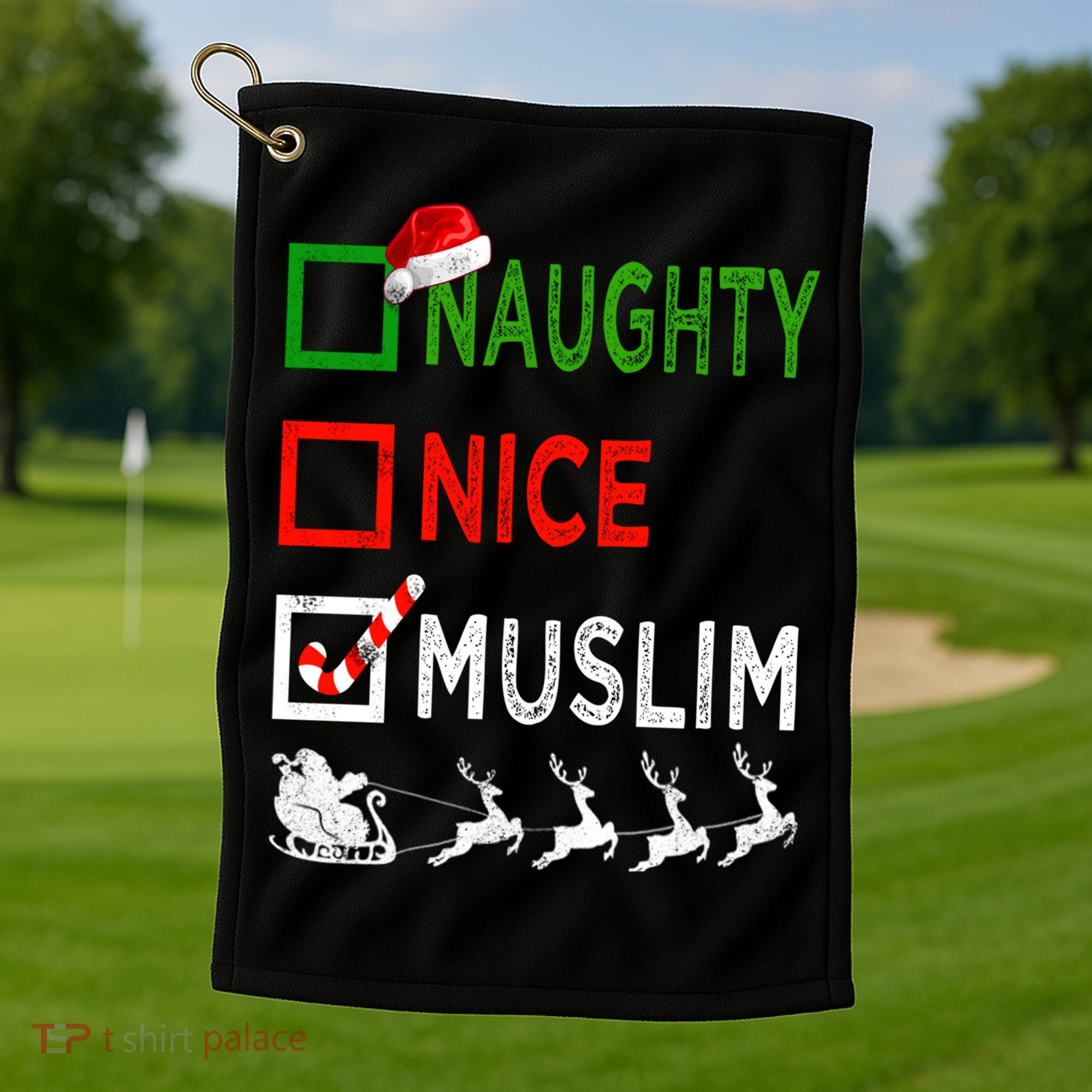 Naughty Nice Muslim Christmas Pajamas Funny Santa Hat Xmas Cool Gift Golf Towel