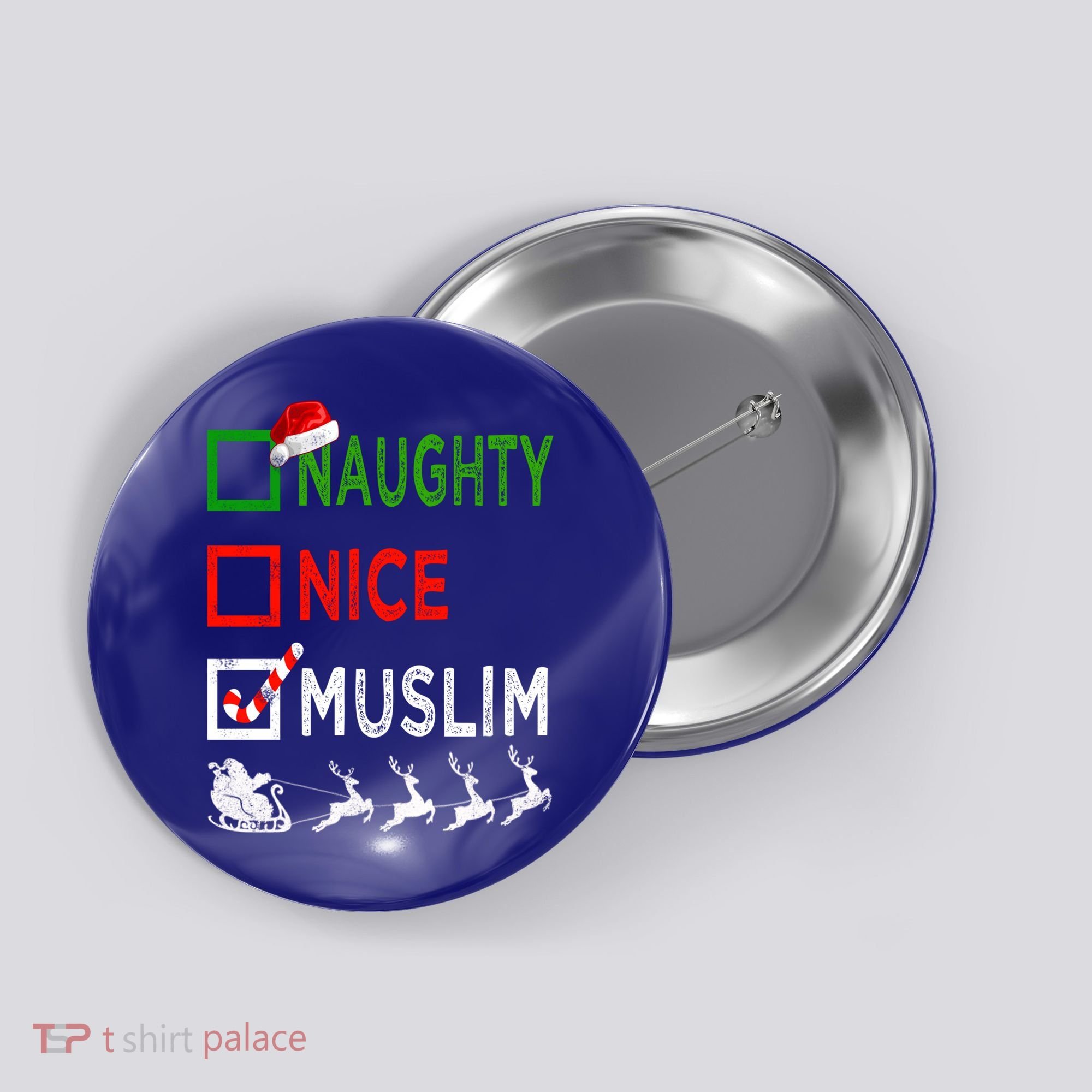 Naughty Nice Muslim Christmas Pajamas Funny Santa Hat Xmas Cool Gift Button