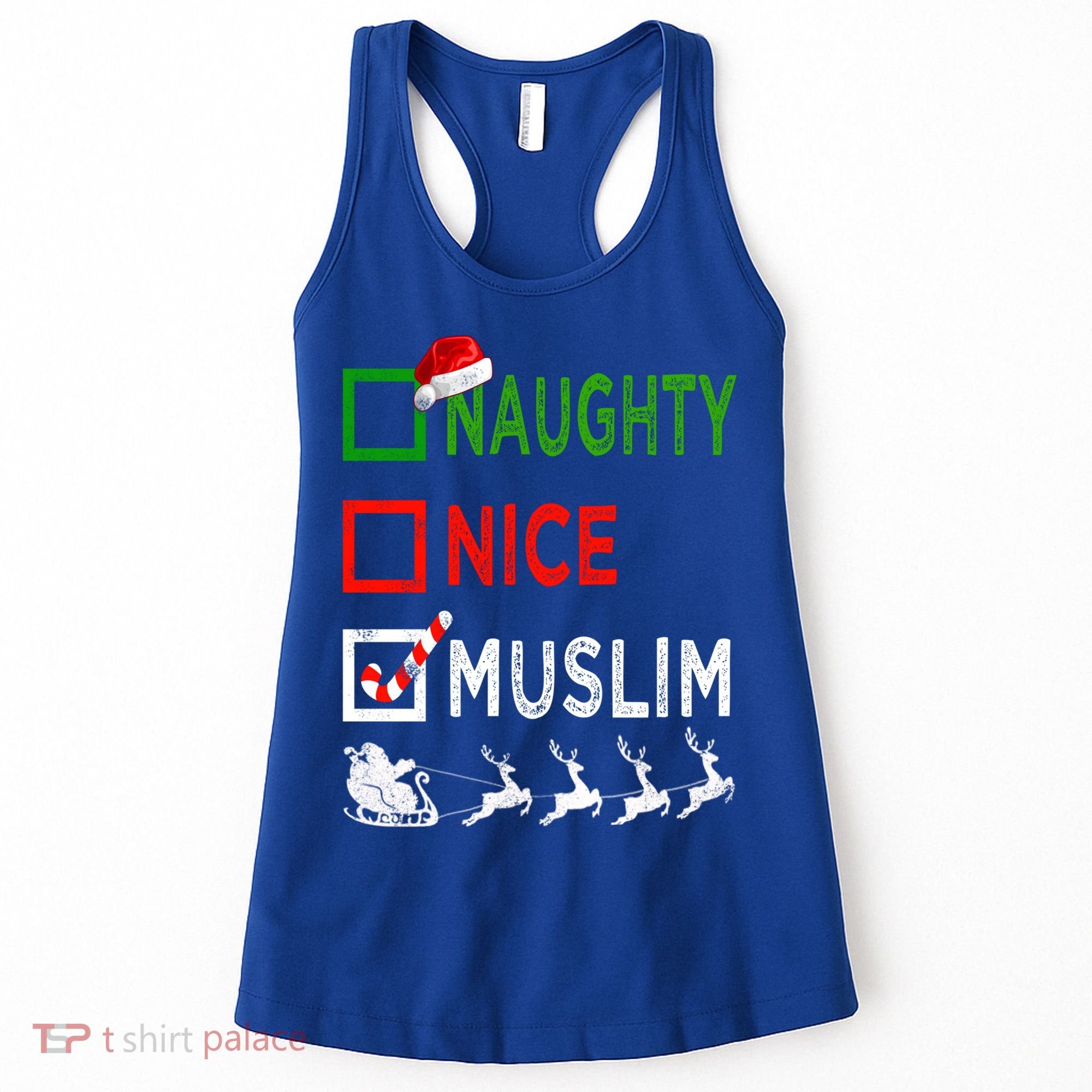 Naughty Nice Muslim Christmas Pajamas Funny Santa Hat Xmas Cool Gift Women's Tank Top