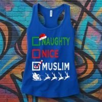 Naughty Nice Muslim Christmas Pajamas Funny Santa Hat Xmas Cool Gift Women's Tank Top thumb 3