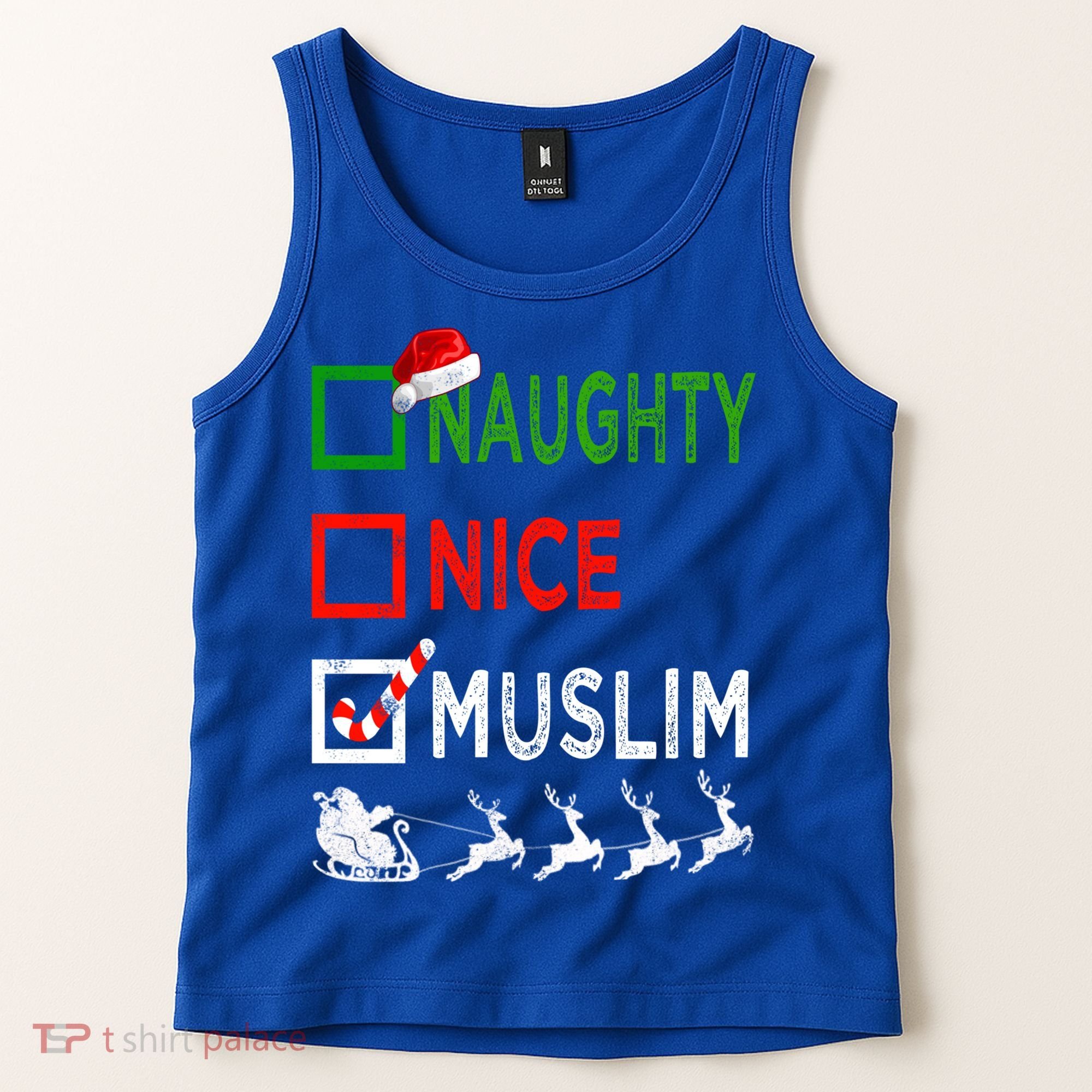 Naughty Nice Muslim Christmas Pajamas Funny Santa Hat Xmas Cool Gift Tank Top