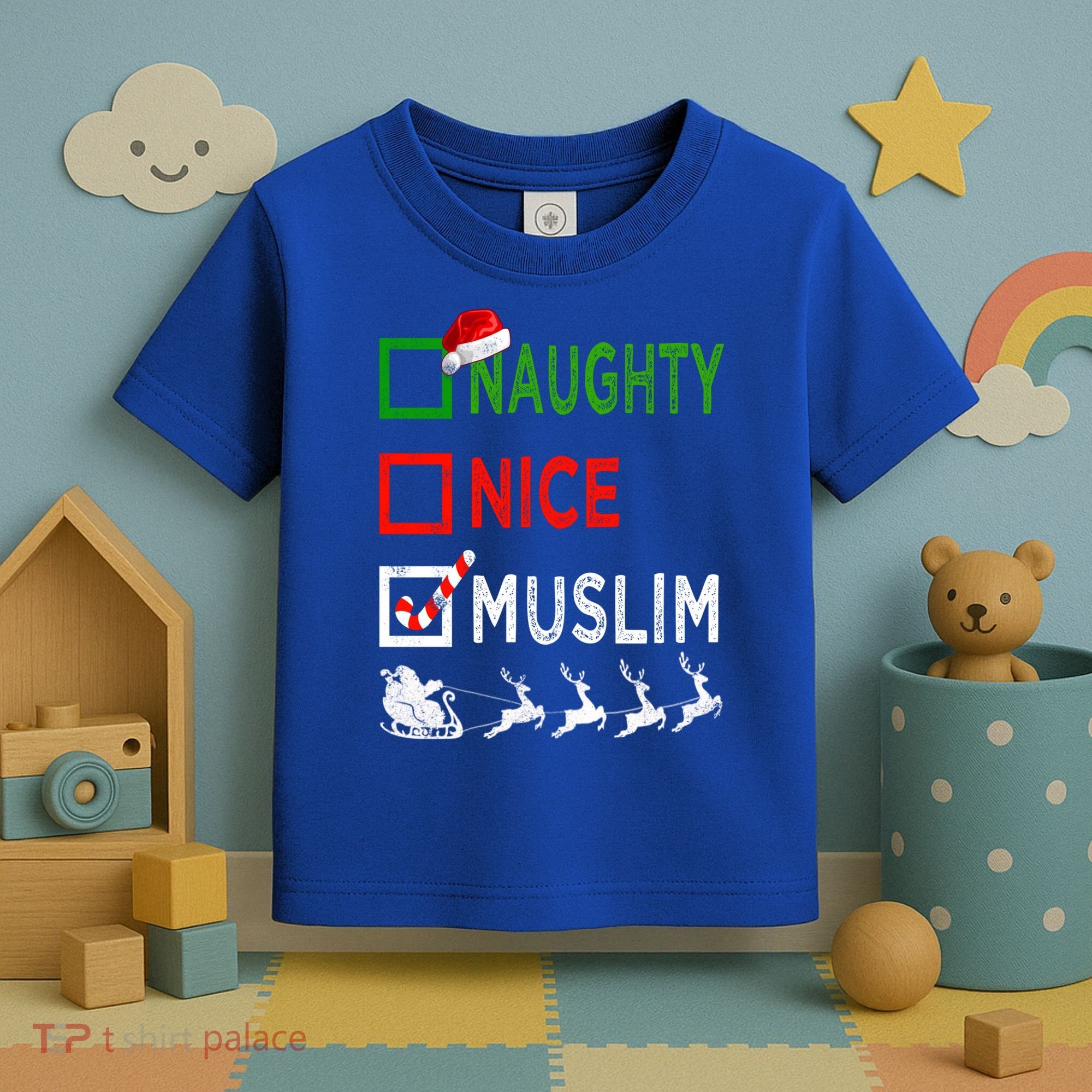 Naughty Nice Muslim Christmas Pajamas Funny Santa Hat Xmas Cool Gift Toddler T-Shirt