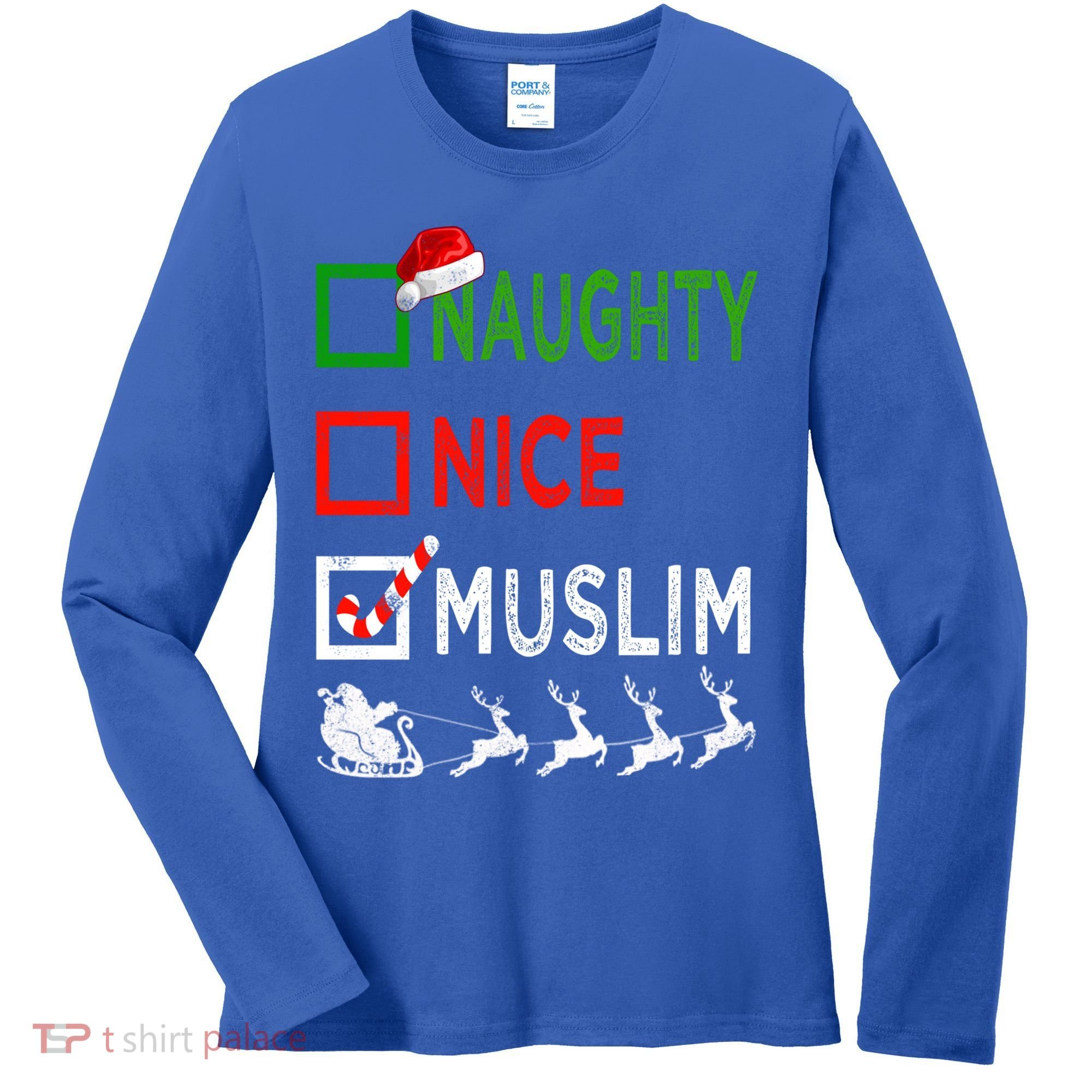 Naughty Nice Muslim Christmas Pajamas Funny Santa Hat Xmas Cool Gift Women's Long Sleeve Shirt