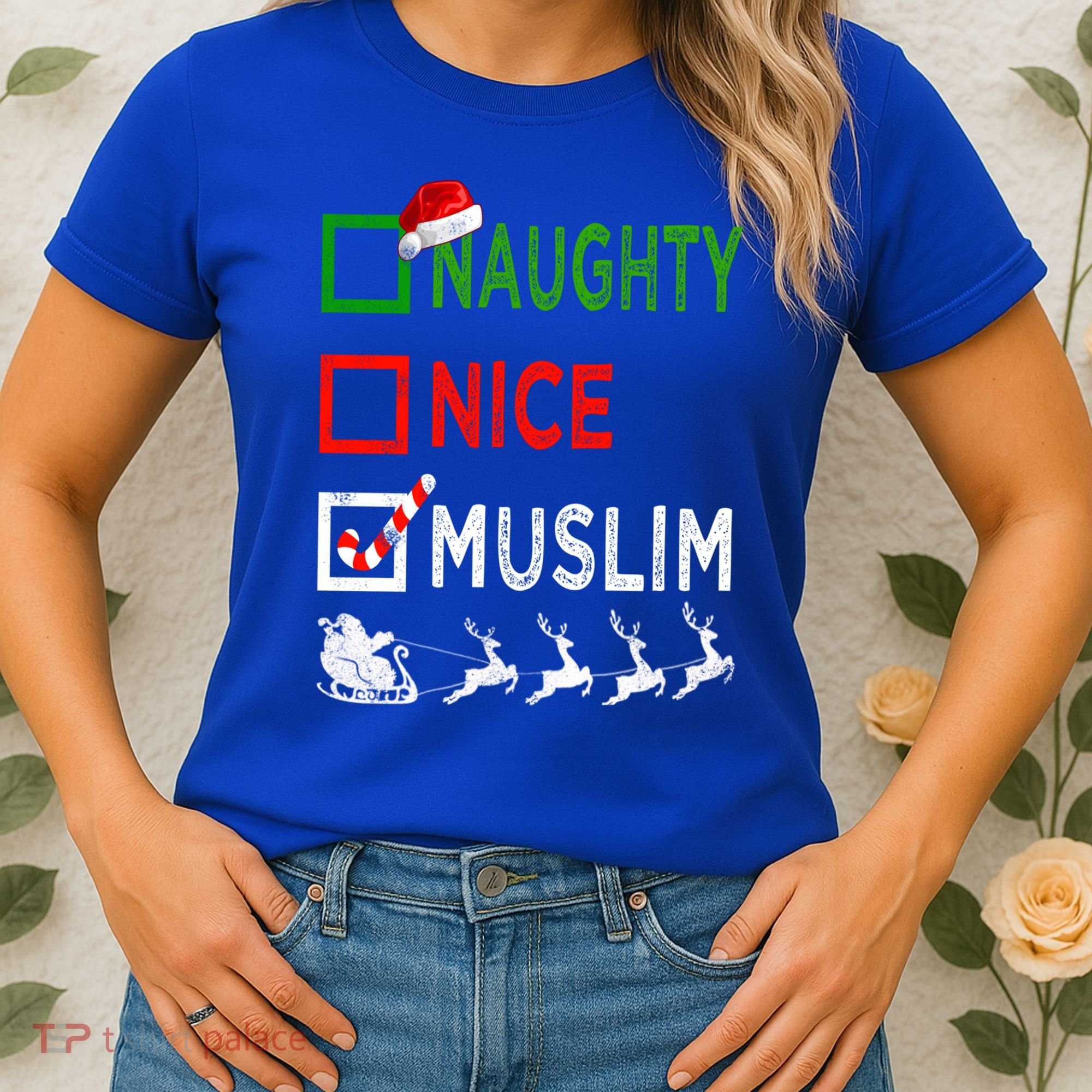 Naughty Nice Muslim Christmas Pajamas Funny Santa Hat Xmas Cool Gift Women's T-Shirt