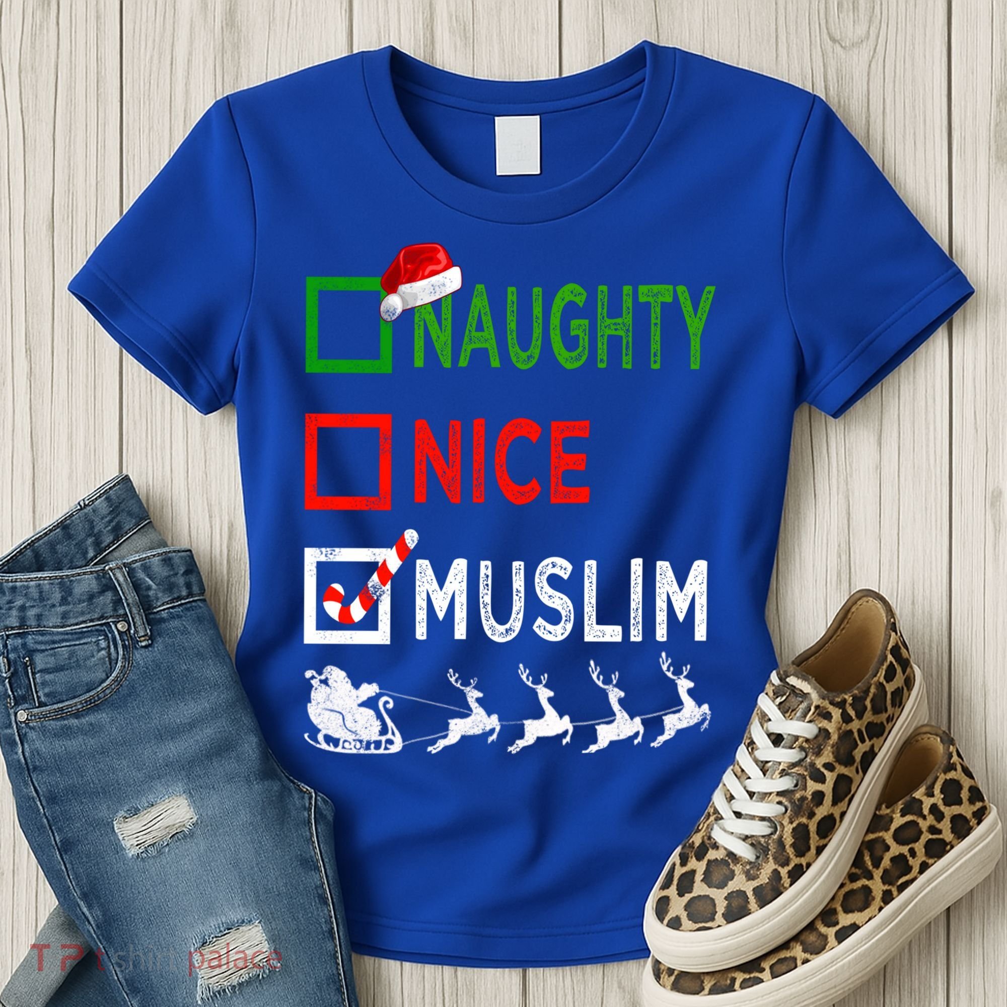 Naughty Nice Muslim Christmas Pajamas Funny Santa Hat Xmas Cool Gift Women's T-Shirt