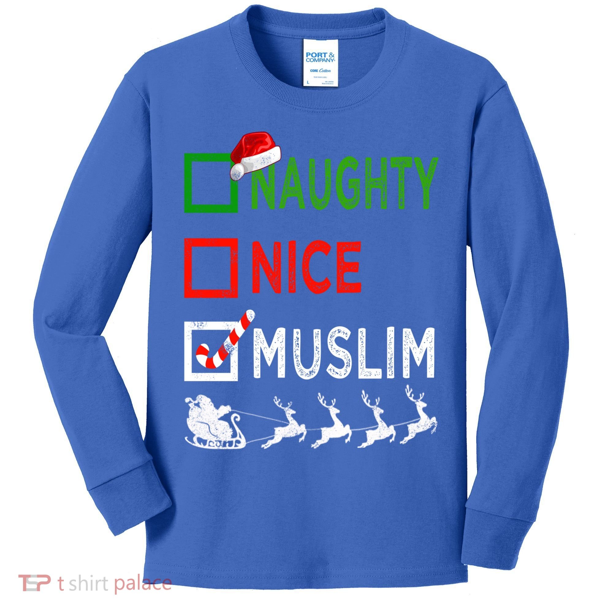 Naughty Nice Muslim Christmas Pajamas Funny Santa Hat Xmas Cool Gift Kids Long Sleeve Shirt