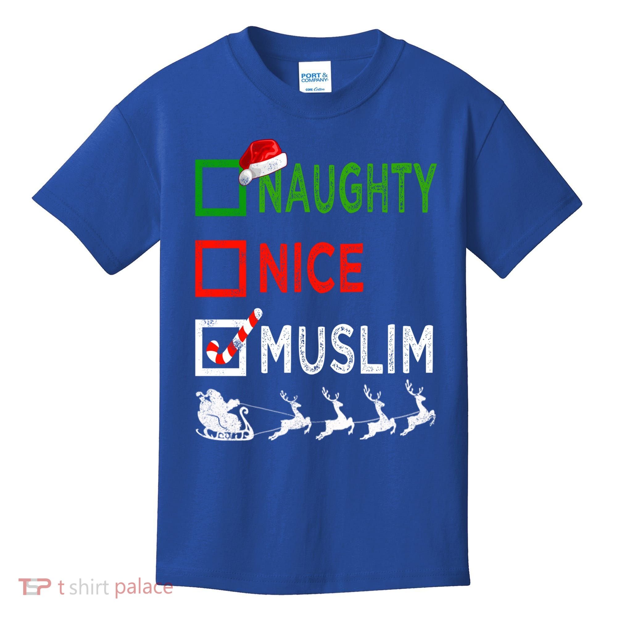 Naughty Nice Muslim Christmas Pajamas Funny Santa Hat Xmas Cool Gift Kids T-Shirt