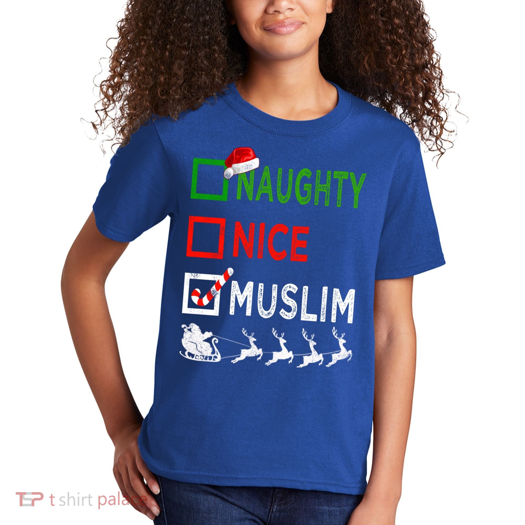 Naughty Nice Muslim Christmas Pajamas Funny Santa Hat Xmas Cool Gift Kids T-Shirt