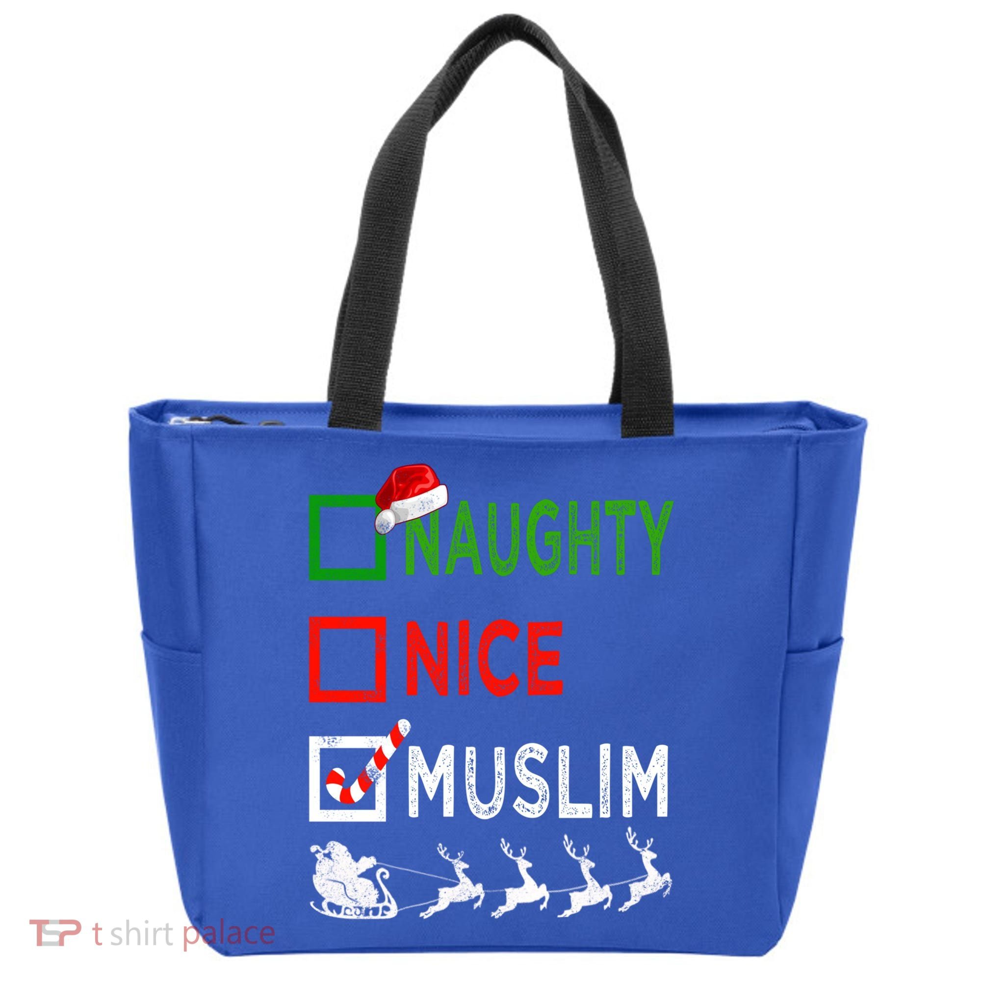 Naughty Nice Muslim Christmas Pajamas Funny Santa Hat Xmas Cool Gift Tote Bag