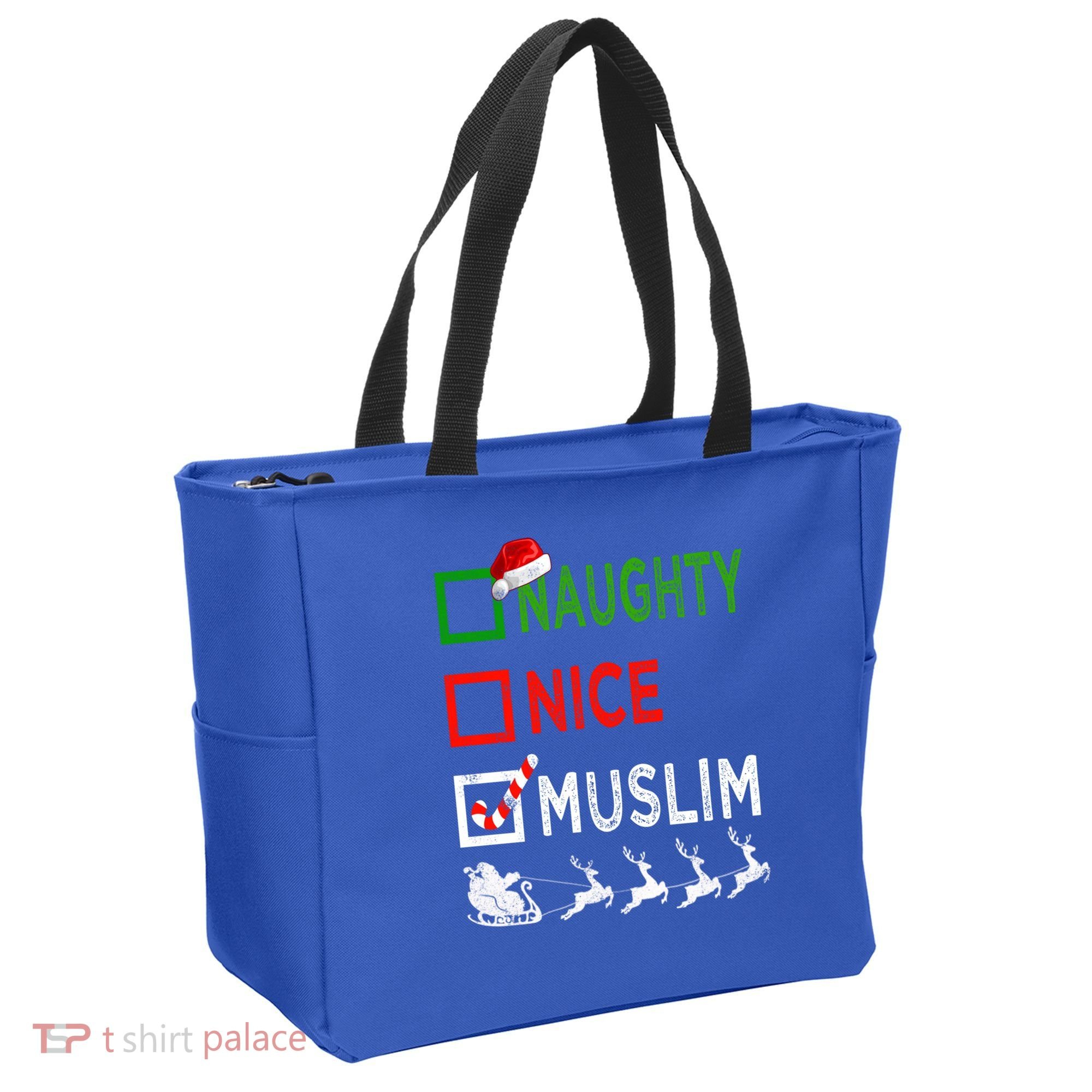 Naughty Nice Muslim Christmas Pajamas Funny Santa Hat Xmas Cool Gift Tote Bag