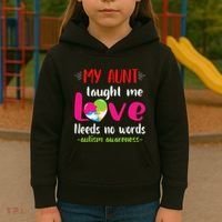 Niece Nephew My Aunt Taught Me Love Needs No Words Autism Kids Hoodie thumb 3