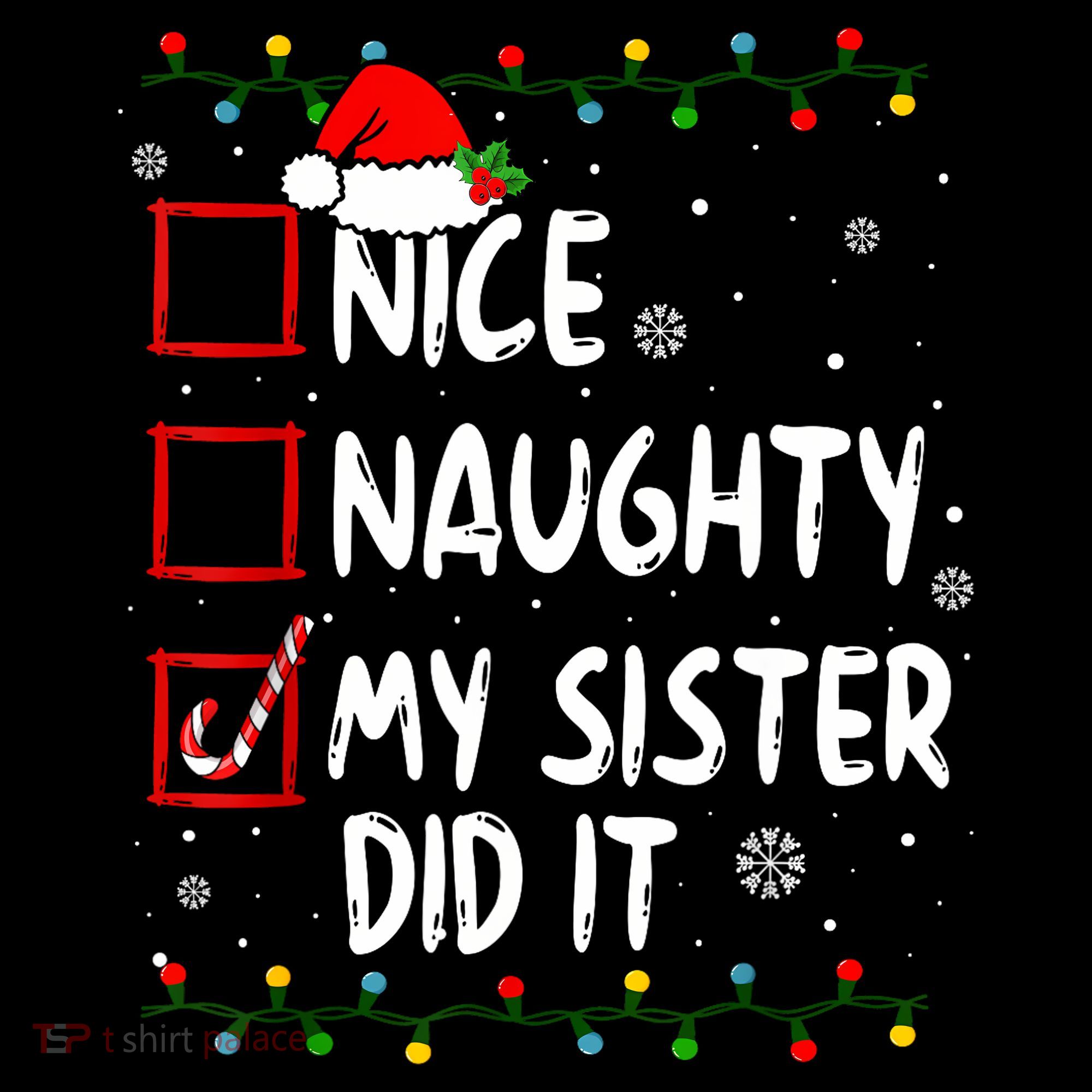Nice Naughty My Sister Did It Xmas Family Boy Stripe Pom Pom Beanie