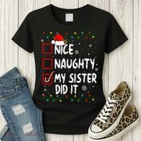 Nice Naughty My Sister Did It Xmas Family Boy Women's T-Shirt thumb 3