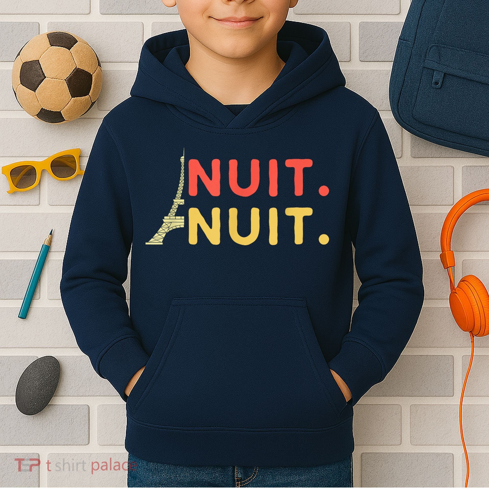 Nuit Nuit Night Night French Words Paris Tower Kids Hoodie