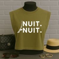 Nuit Nuit Night Night French Words Paris Tower Eiffel Garment-Dyed Women's Muscle Tee thumb 3