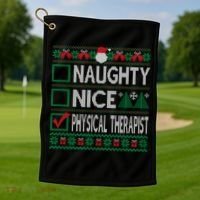 Naughty Nice Physical Therapist Christmas List Ugly Sweater Funny Gift Golf Towel thumb 1