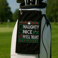 Naughty Nice Physical Therapist Christmas List Ugly Sweater Funny Gift Golf Towel thumb 2