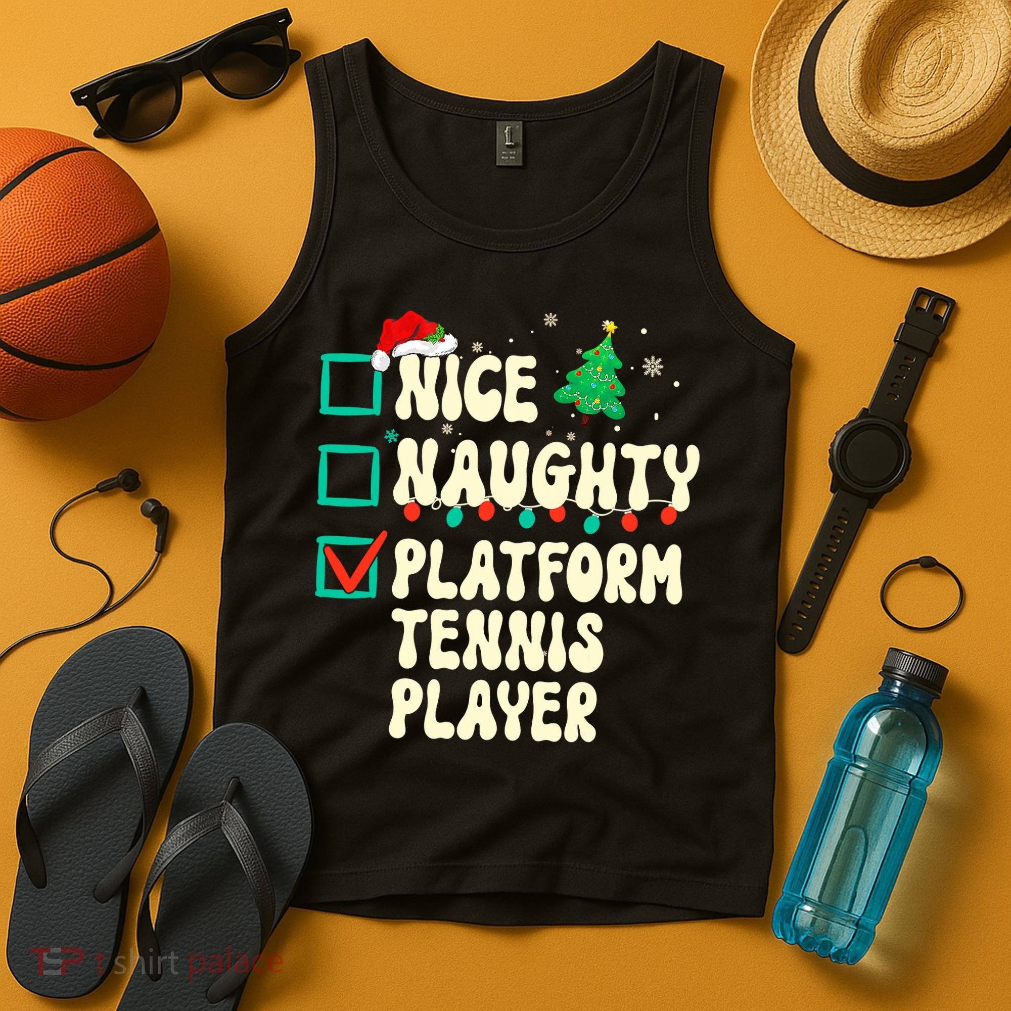 Nice Naughty Platform Tennis Player Xmas List Santa Claus Tank Top