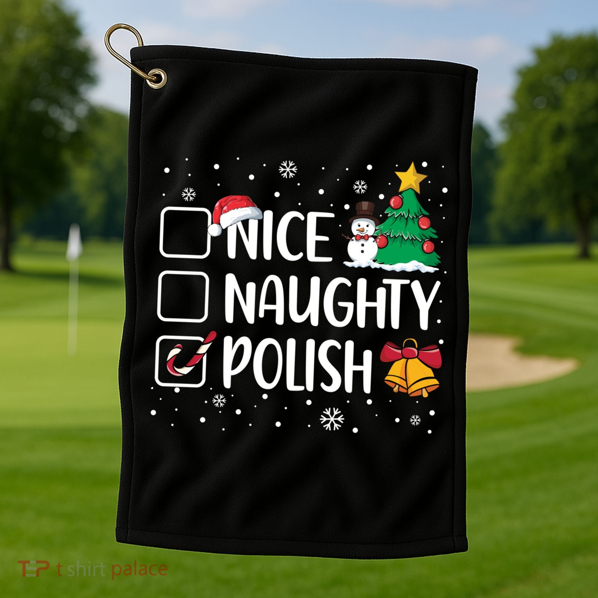 Naughty Nice Polish Gift Santa Hat Poland Christmas Gift Golf Towel