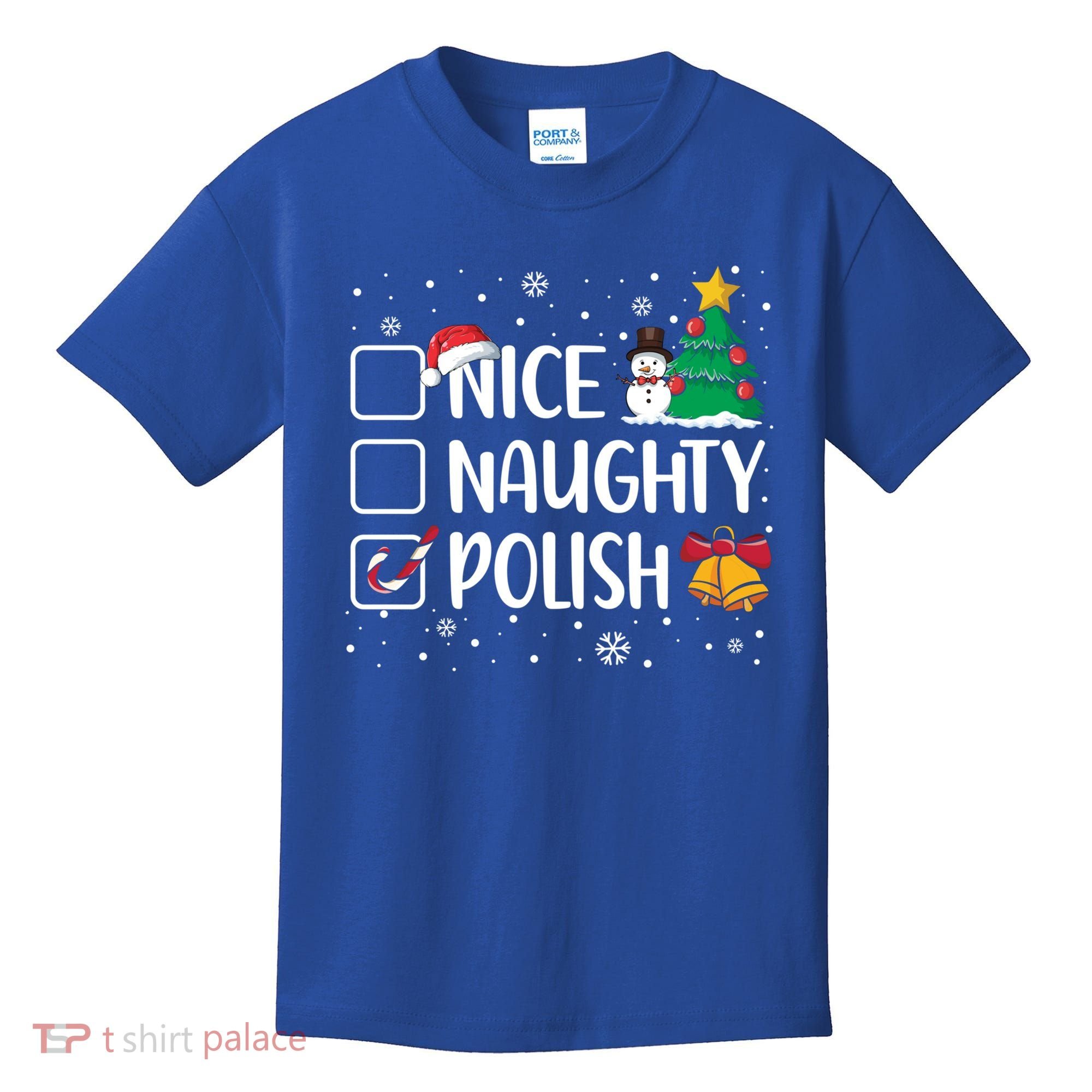 Naughty Nice Polish Gift Santa Hat Poland Christmas Gift Kids T-Shirt