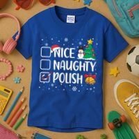 Naughty Nice Polish Gift Santa Hat Poland Christmas Gift Kids T-Shirt thumb 3