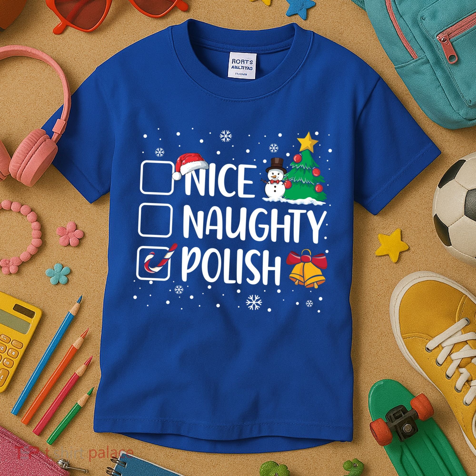 Naughty Nice Polish Gift Santa Hat Poland Christmas Gift Kids T-Shirt