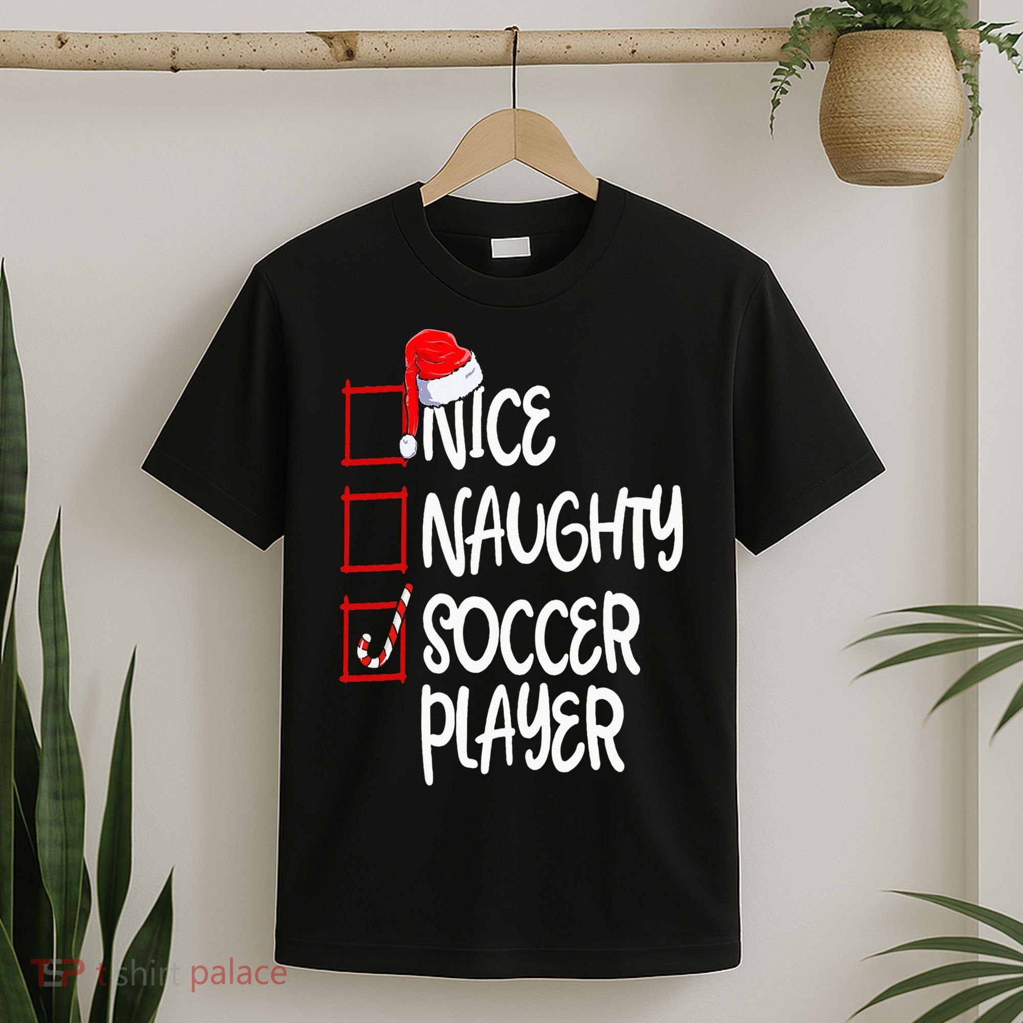 Nice Naughty Soccer Player Funny Soccer Christmas List Santa T-Shirt